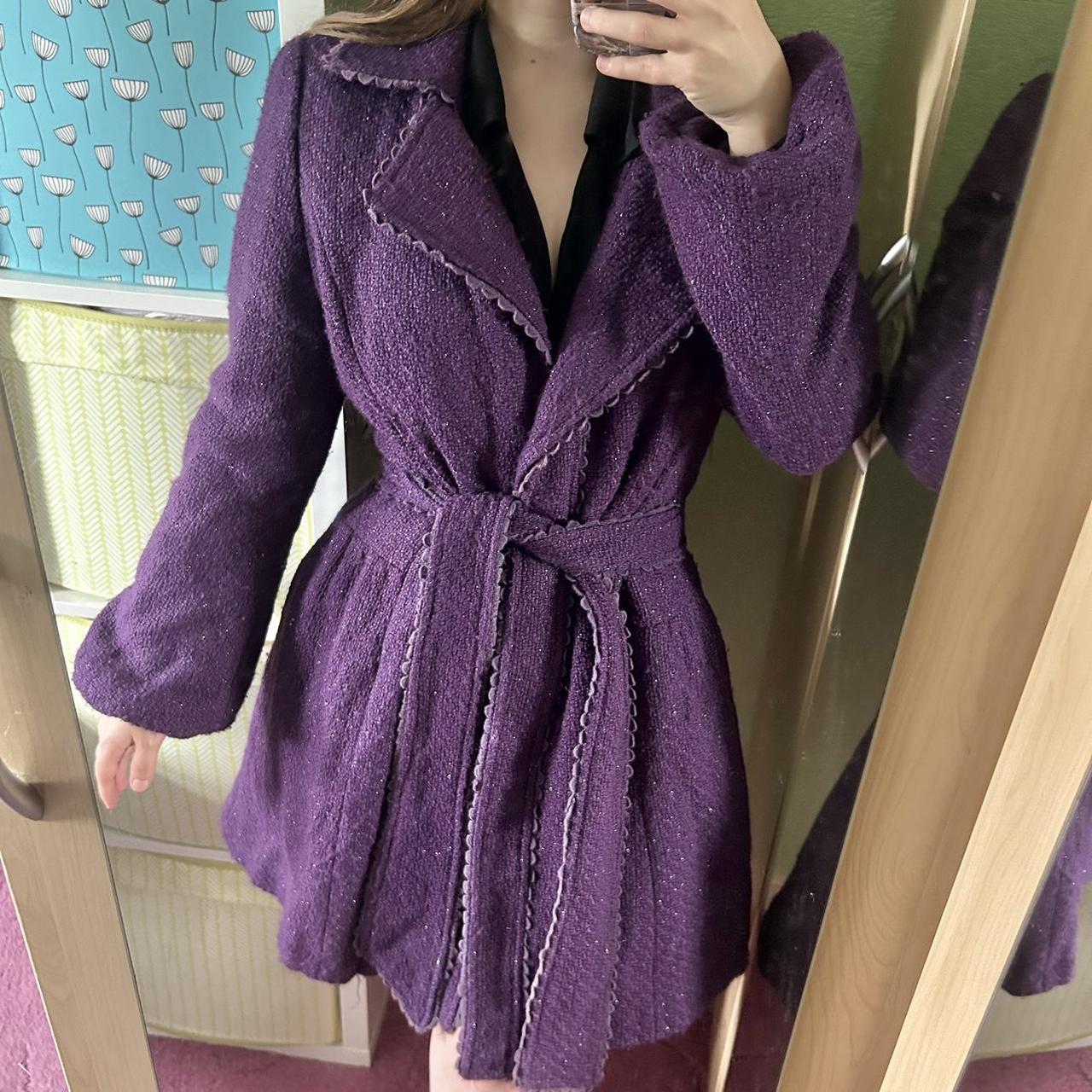 Vintage dark purple wool coat with scalloped edges