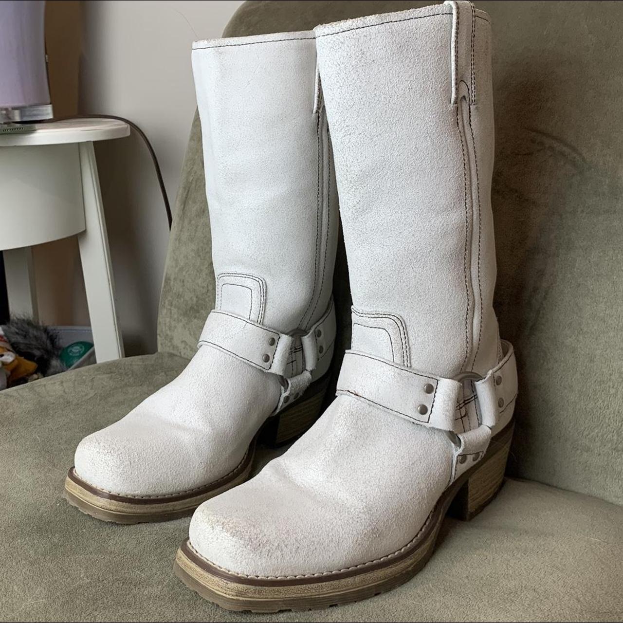Self Esteem Women's White and Tan Boots | Depop