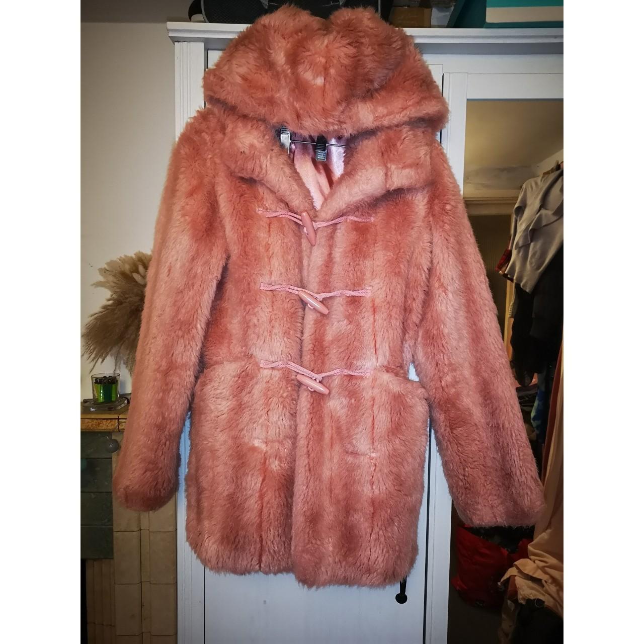 light pink fur coat Size 6 Hooded with 3x... Depop
