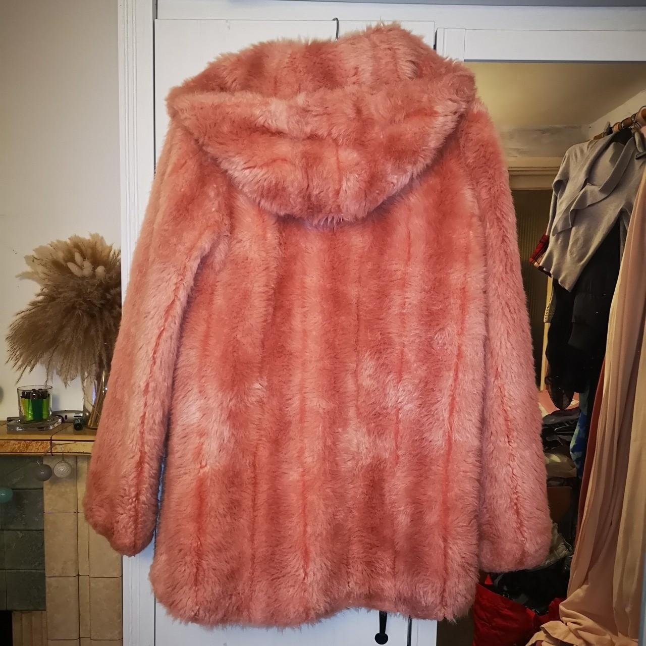 light pink fur coat Size 6 Hooded with 3x... Depop