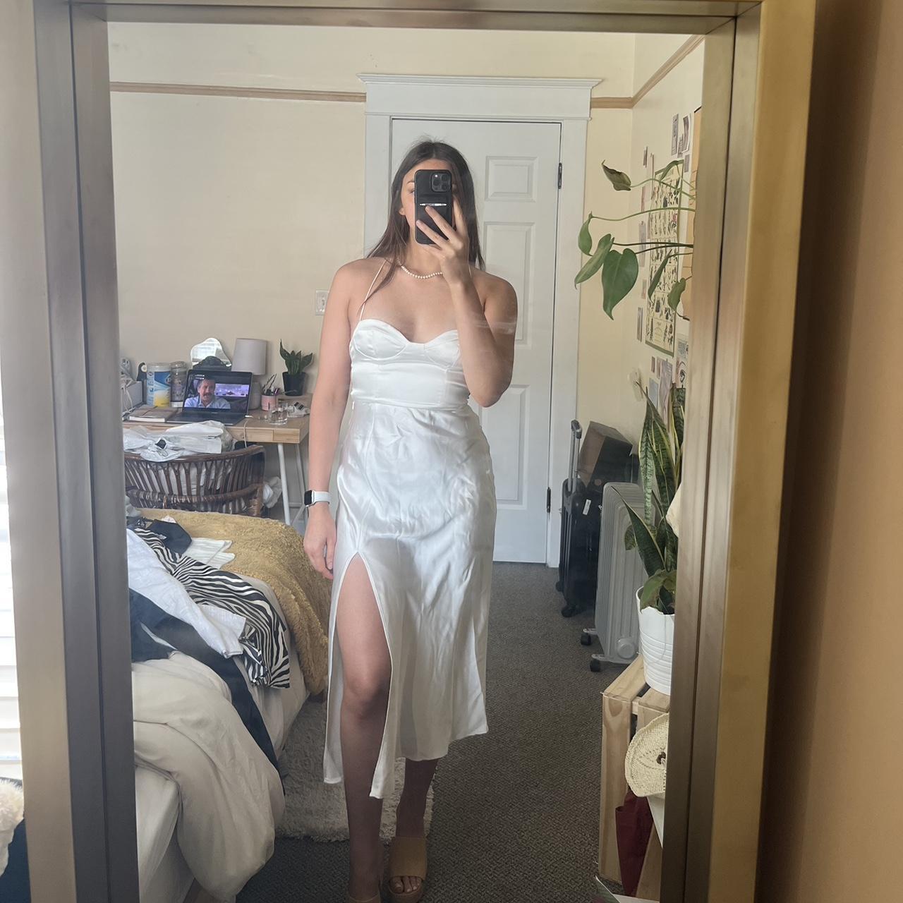 NWOT Silk white Zara midi dress Zip closure on the Depop