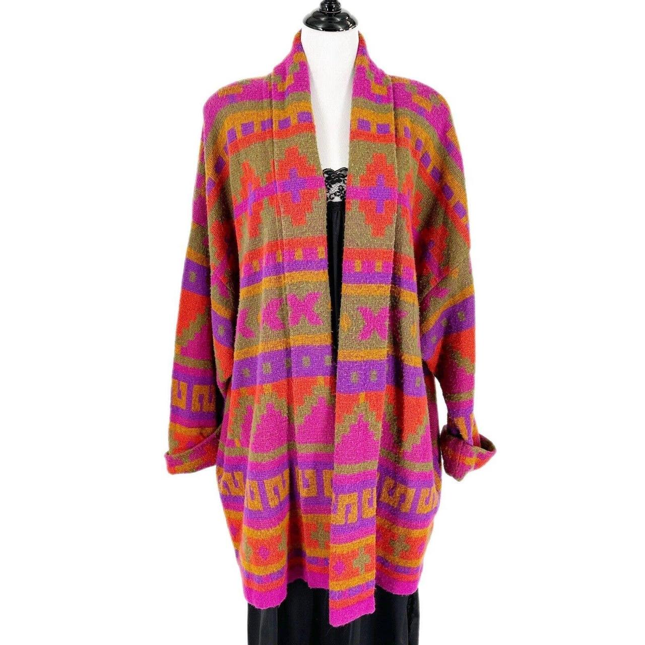 Vintage 90s Colorful Abstract Open Cardigan Mohair... - Depop