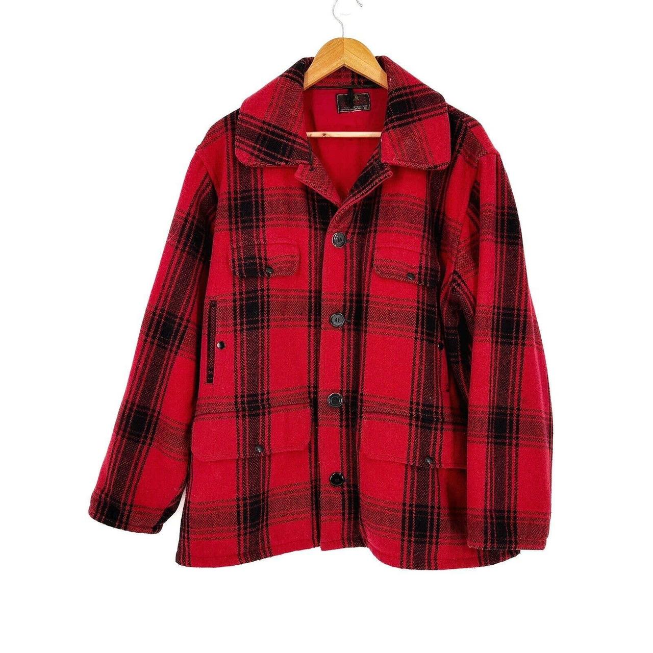 Vintage Johnson Woolen Mills Red Plaid Wool Jacket Depop