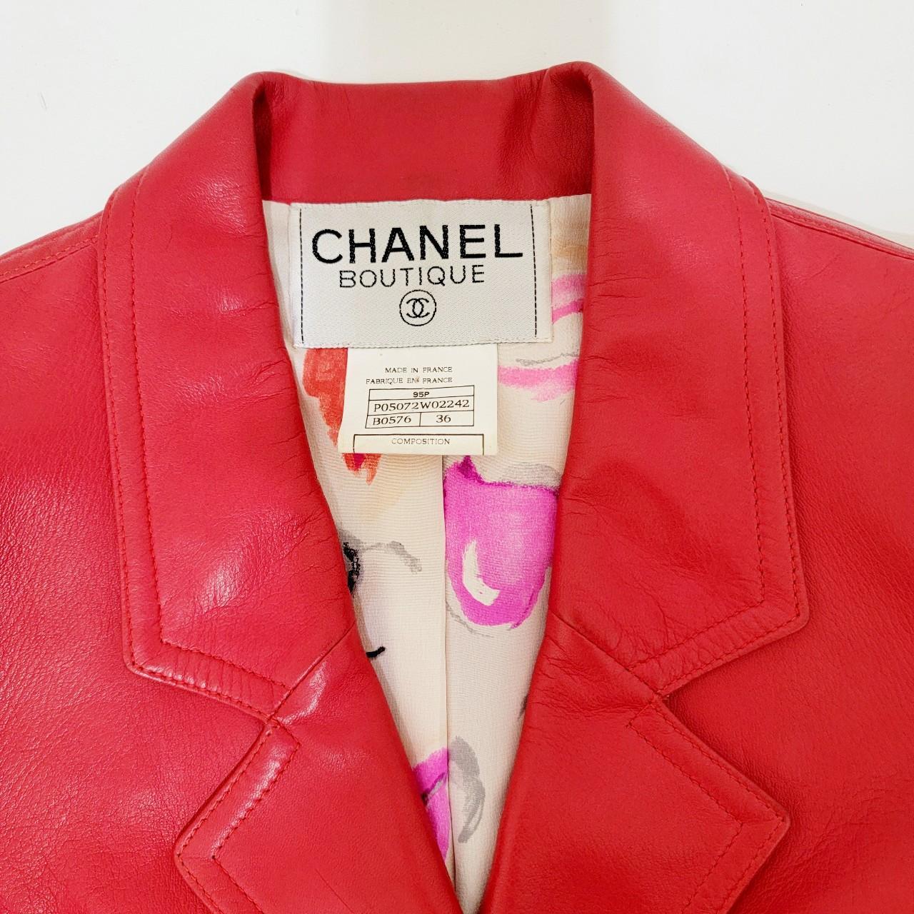 Rare Chanel 1995 leather cc logo cropped jacket with - Depop