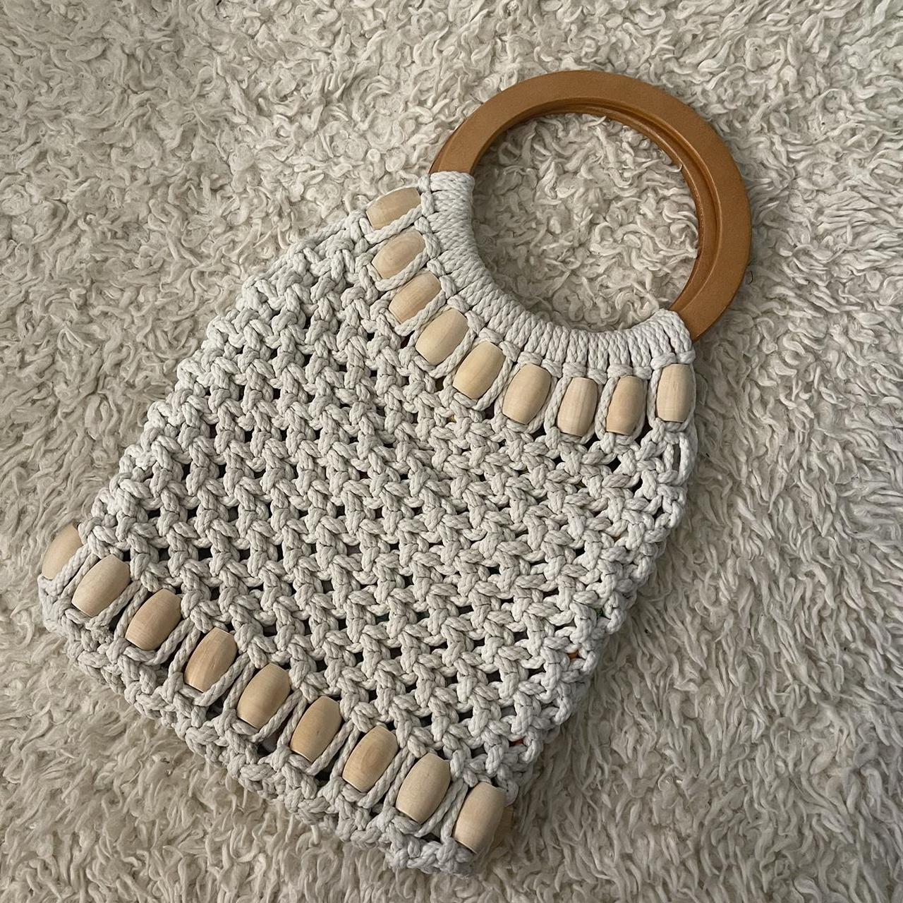 White crochet purse Crochet handbag Wooden hand... Depop