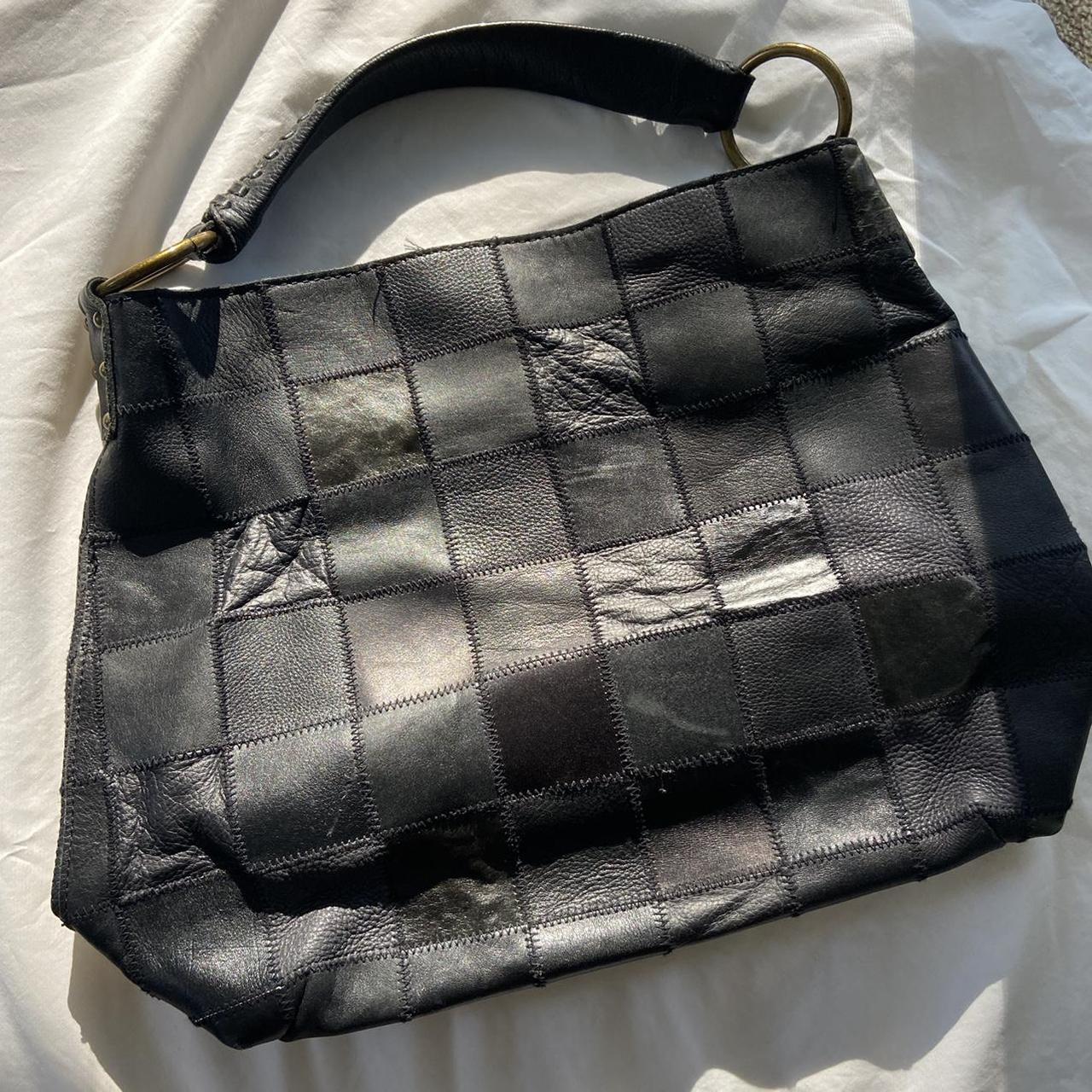 90s black leather bag braided straps genuine leather - Depop