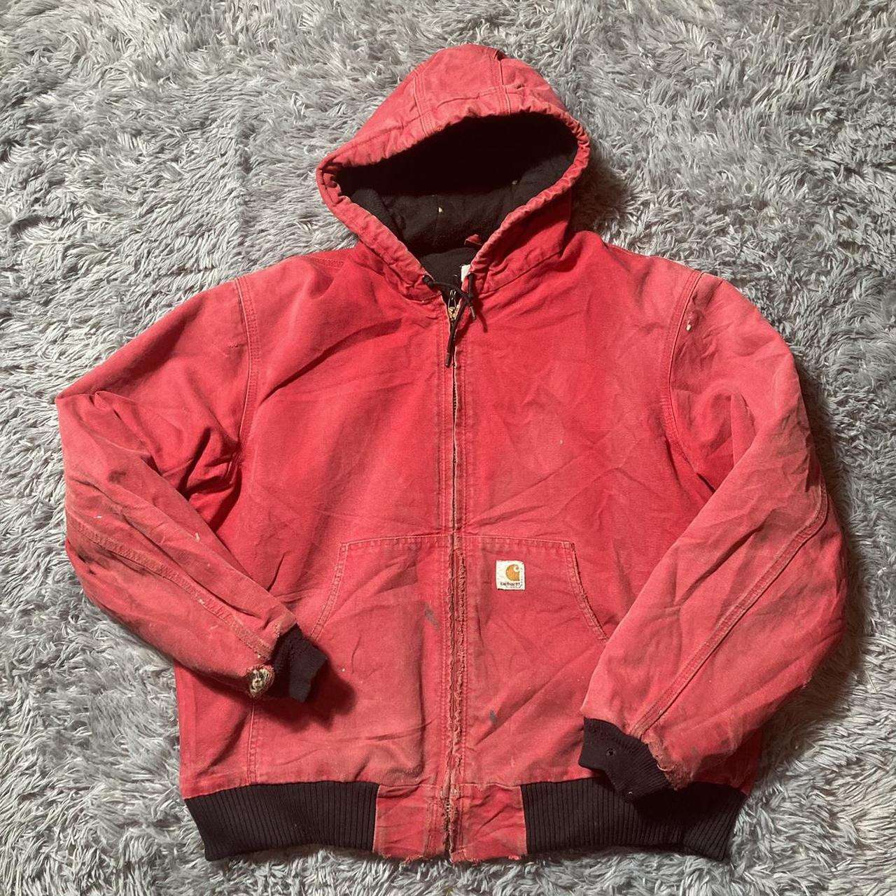 Vintage Carhartt Jacket — Red Carhartt Hooded... - Depop