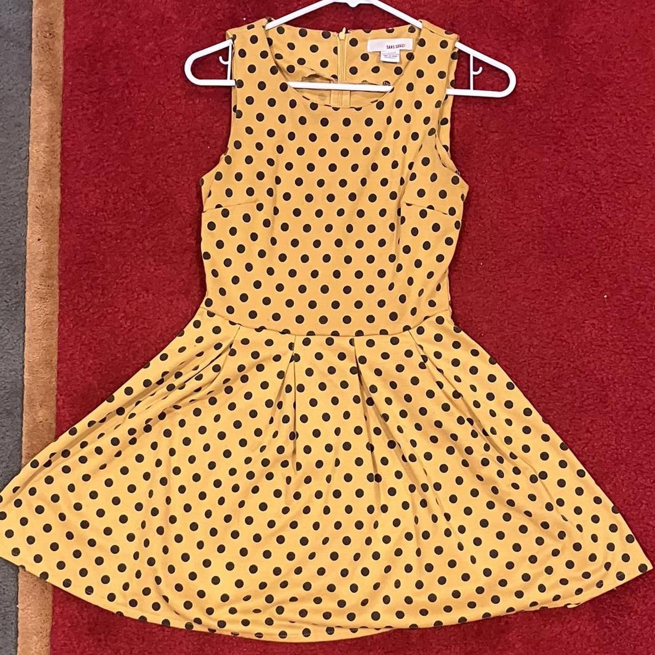 Mustard yellow polka dotted mini dress with a high... Depop