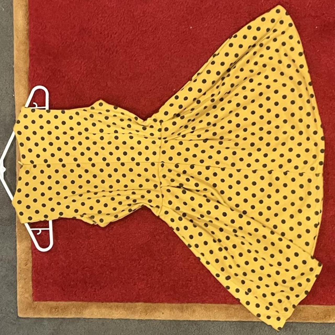 Mustard yellow polka dotted mini dress with a high... Depop