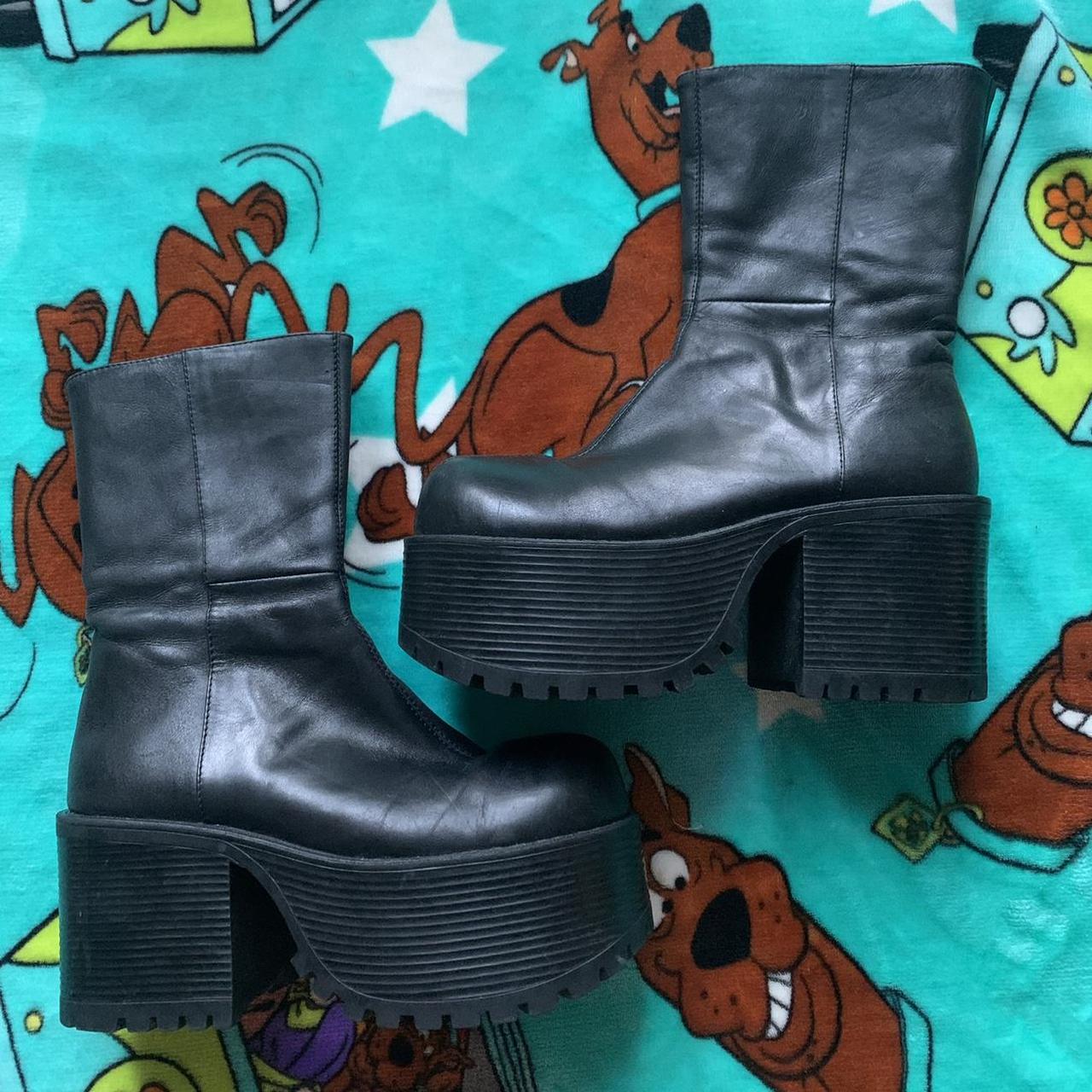 UNIF Slug Boot Black leather platform boots Size... - Depop