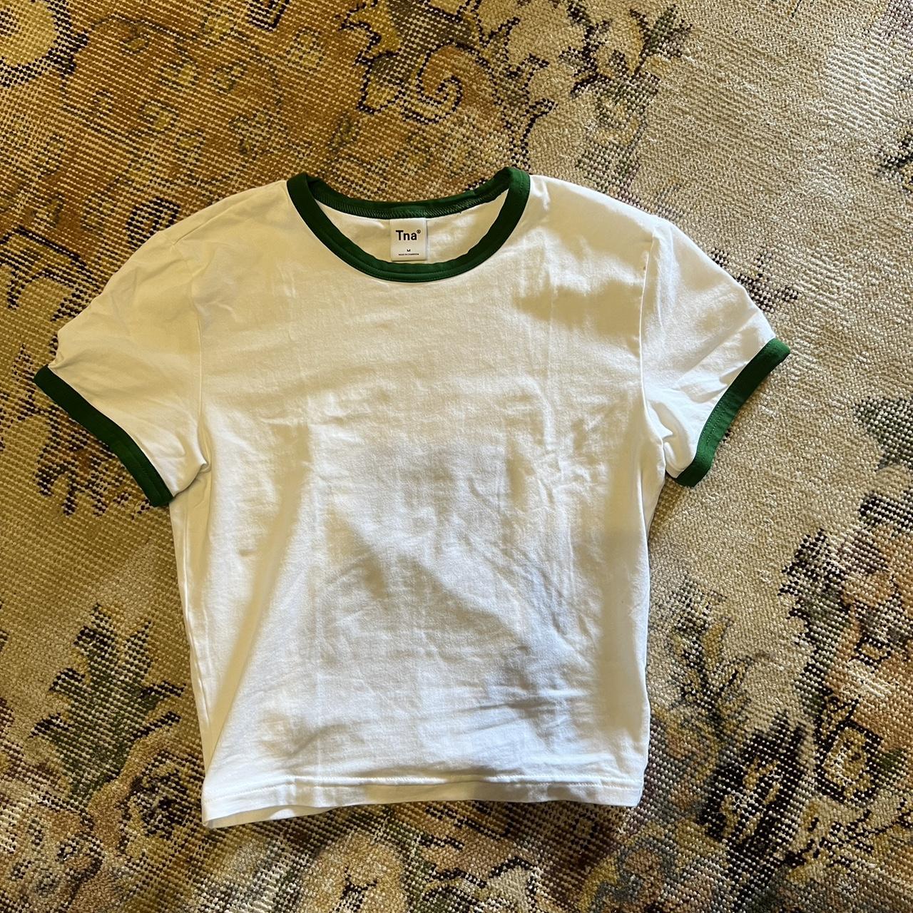Aritzia ortiz t shirt White and green ringer... - Depop