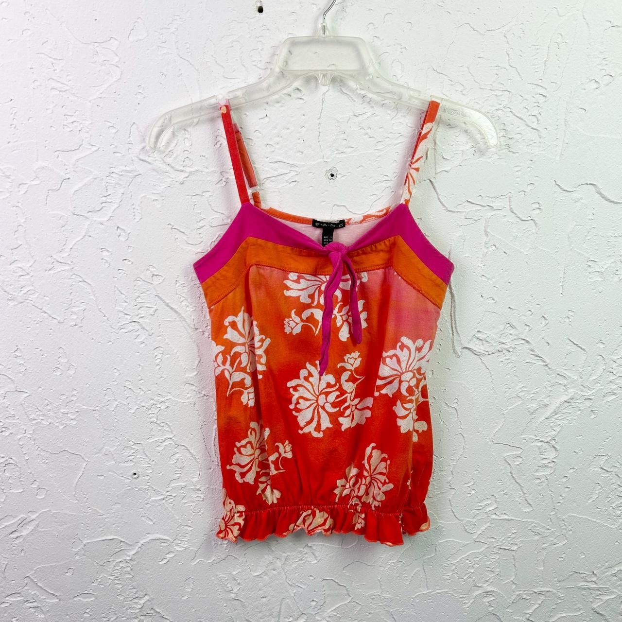 Y2K Early 2000s Orange Pink Floral Tank Top Size... Depop