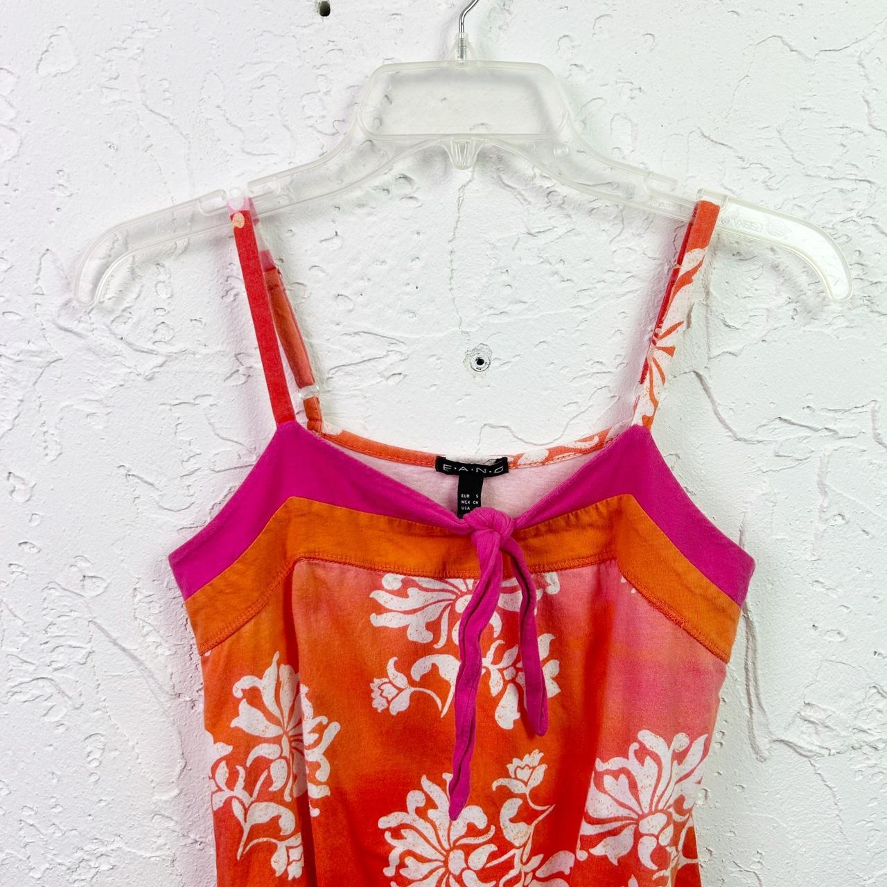 Y2K Early 2000s Orange Pink Floral Tank Top Size... - Depop