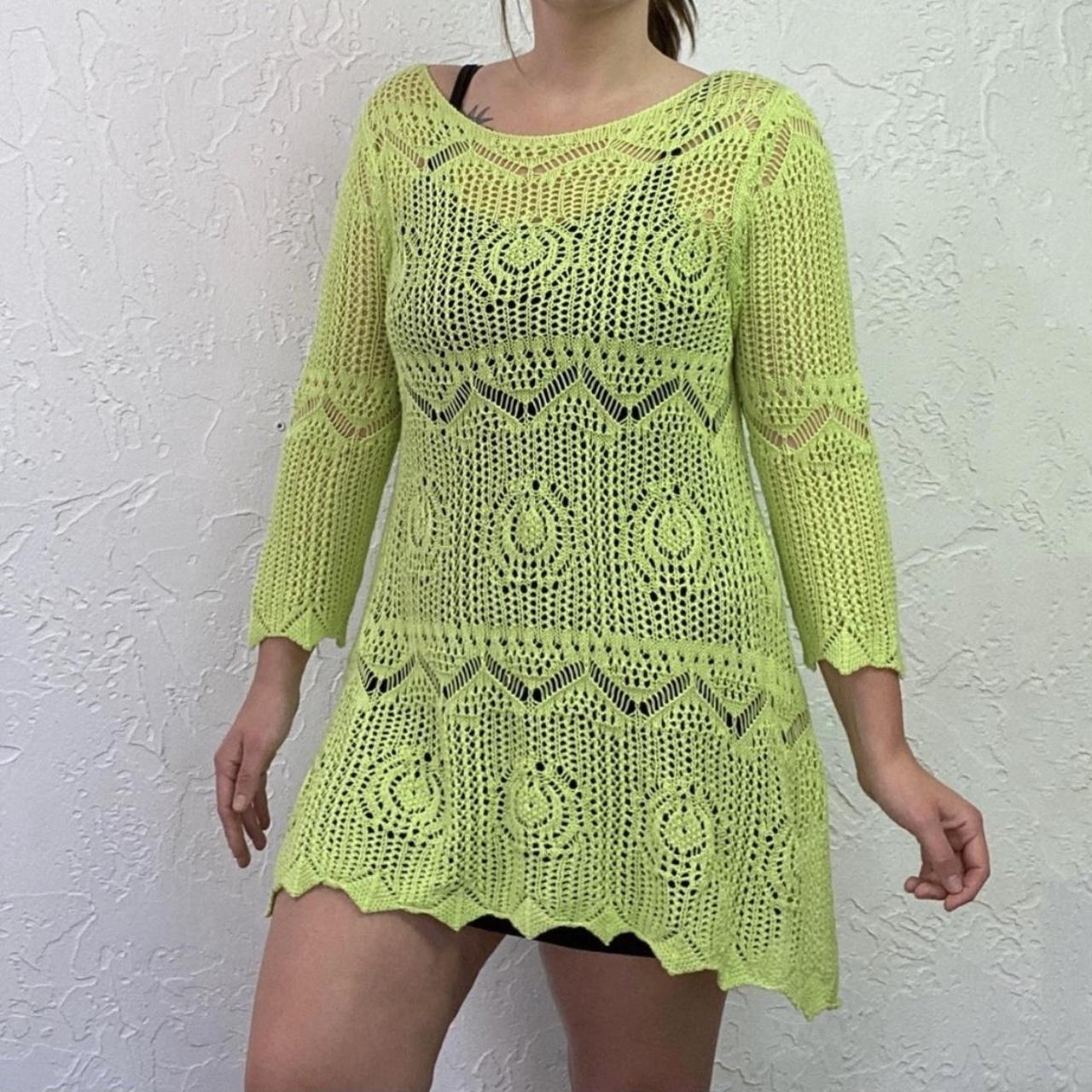 Bright Neon Green Crochet Tunicmini Dress Size Depop 