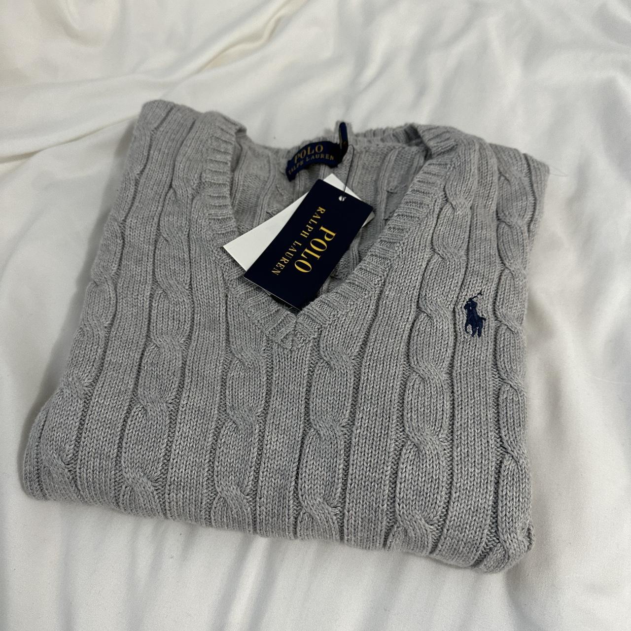 Polo Ralph Lauren grey cable v neck sweater. Item is... - Depop