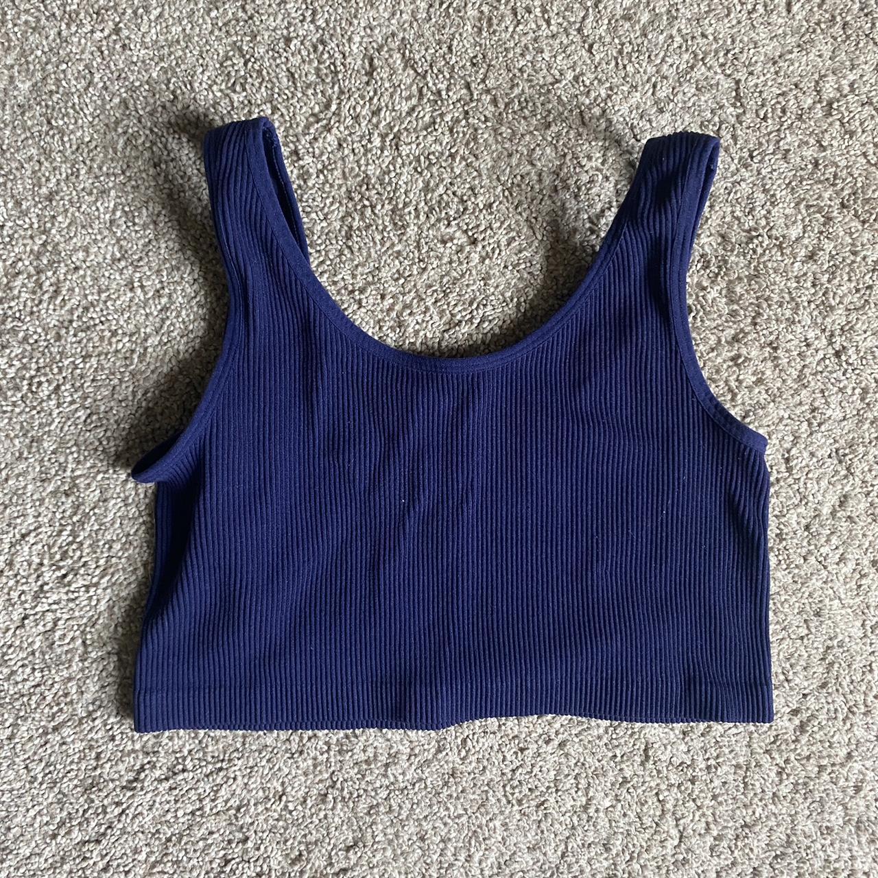 Navy blue ribbed crop top from Cotton Candy. Size... - Depop