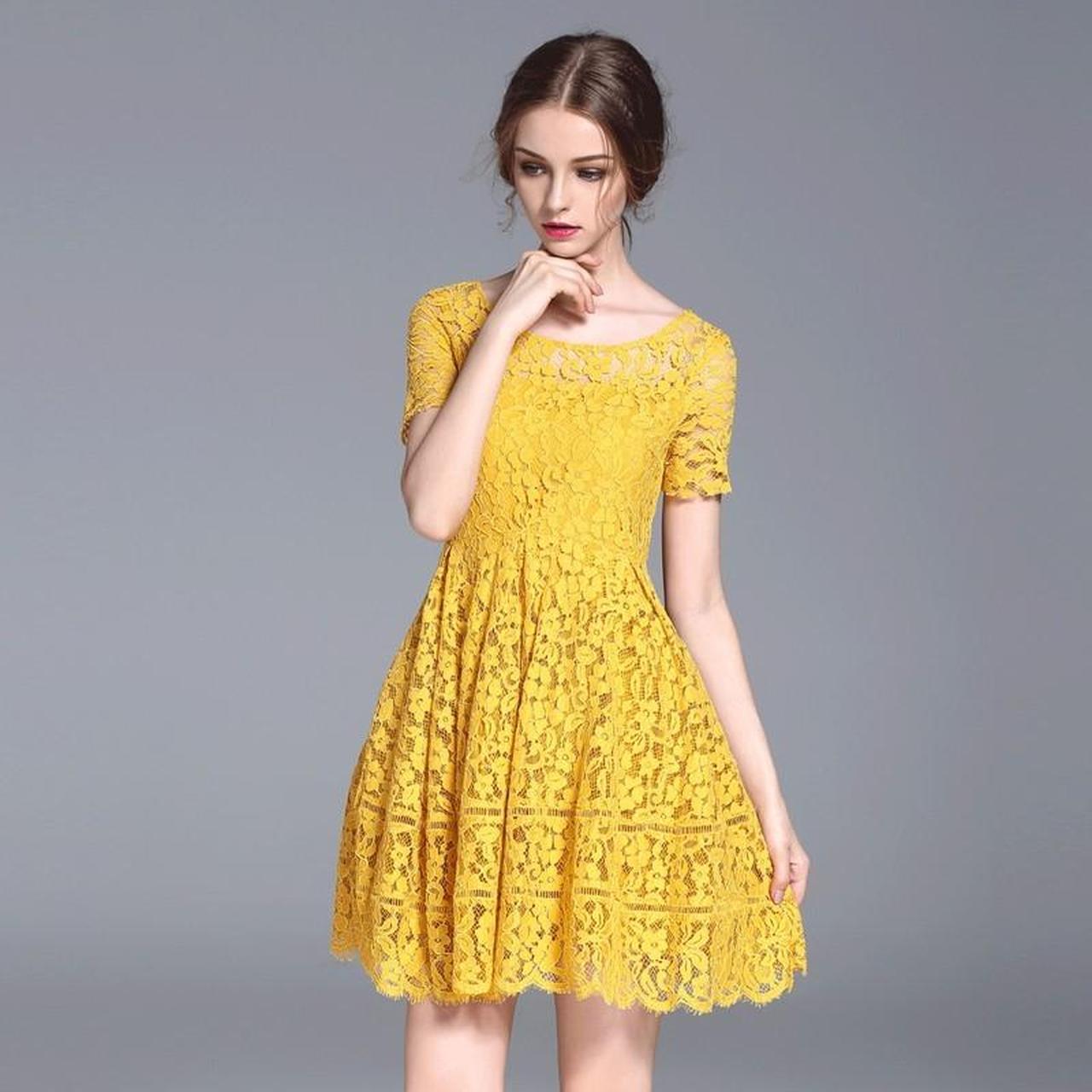 Mustard color lace top dress