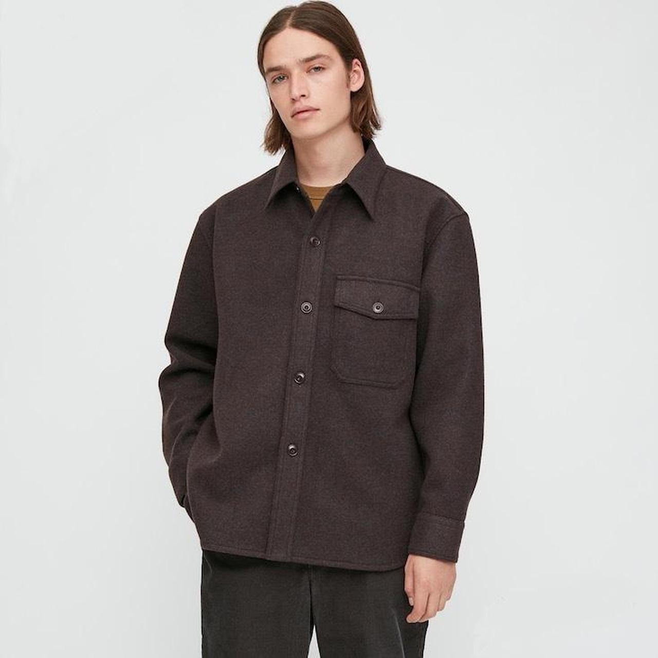 Uniqlo U Fleece overshirt in dark chocolate brown.... - Depop