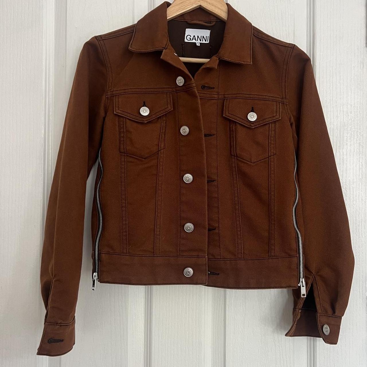 Ganni rust brown denim jacket with silver Depop