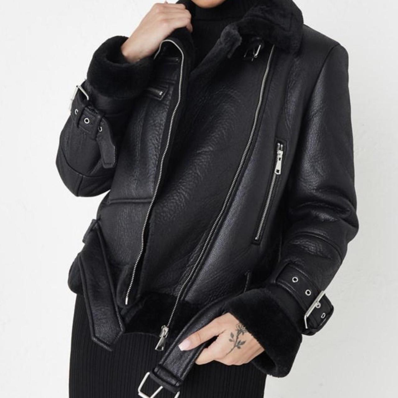 Missguided premium black zip detail aviator jacket - Depop