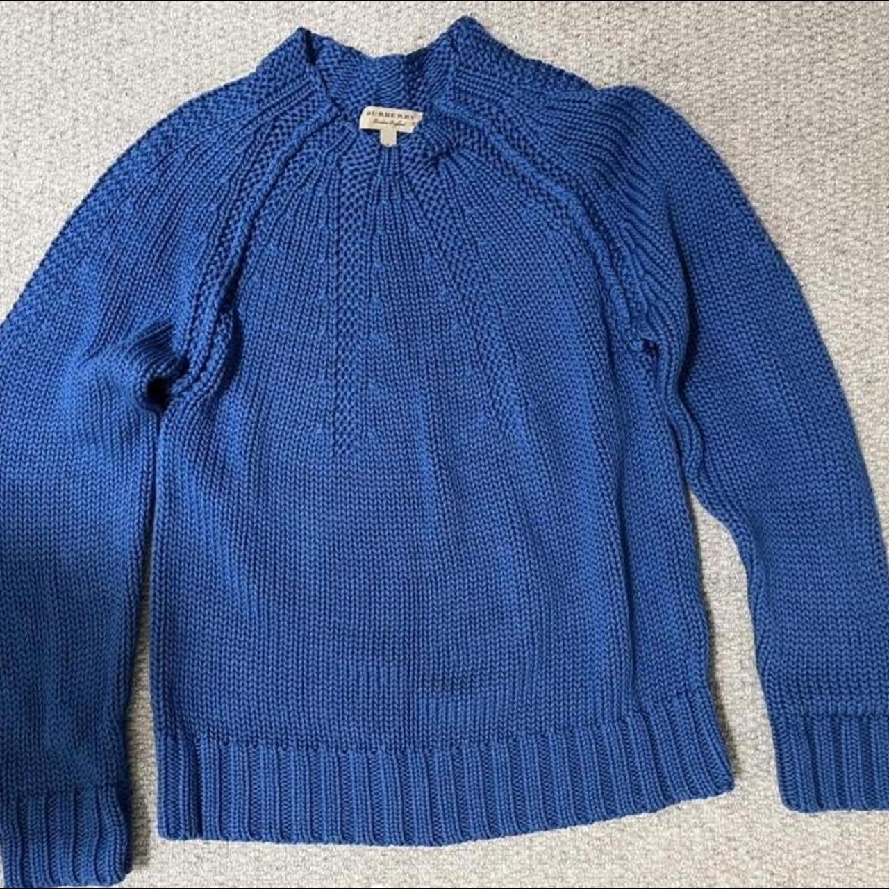 Burberry Blue Heavyweight Knit Jumper Size Medium... - Depop