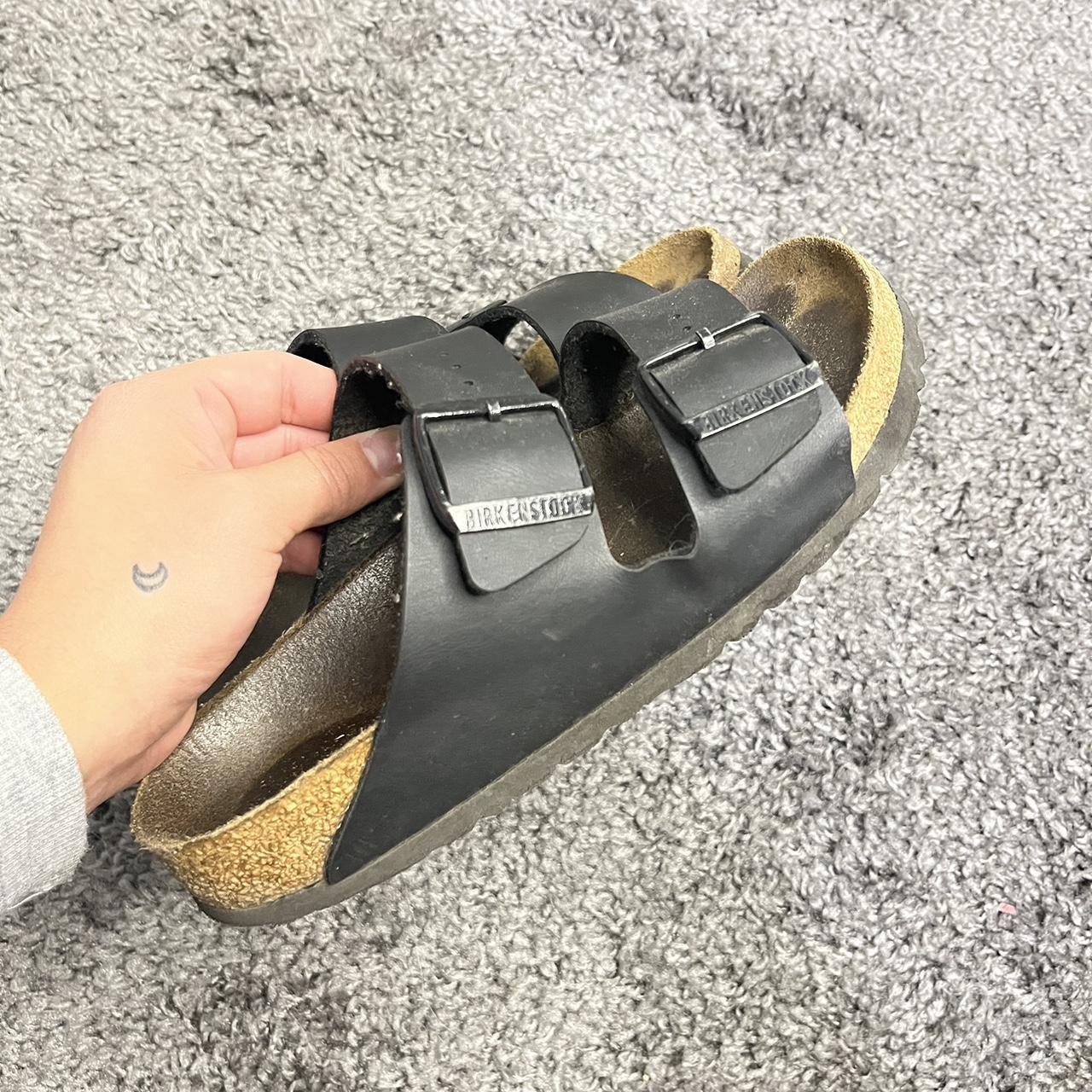 Birkenstocks women’s classic black leather sandals... - Depop