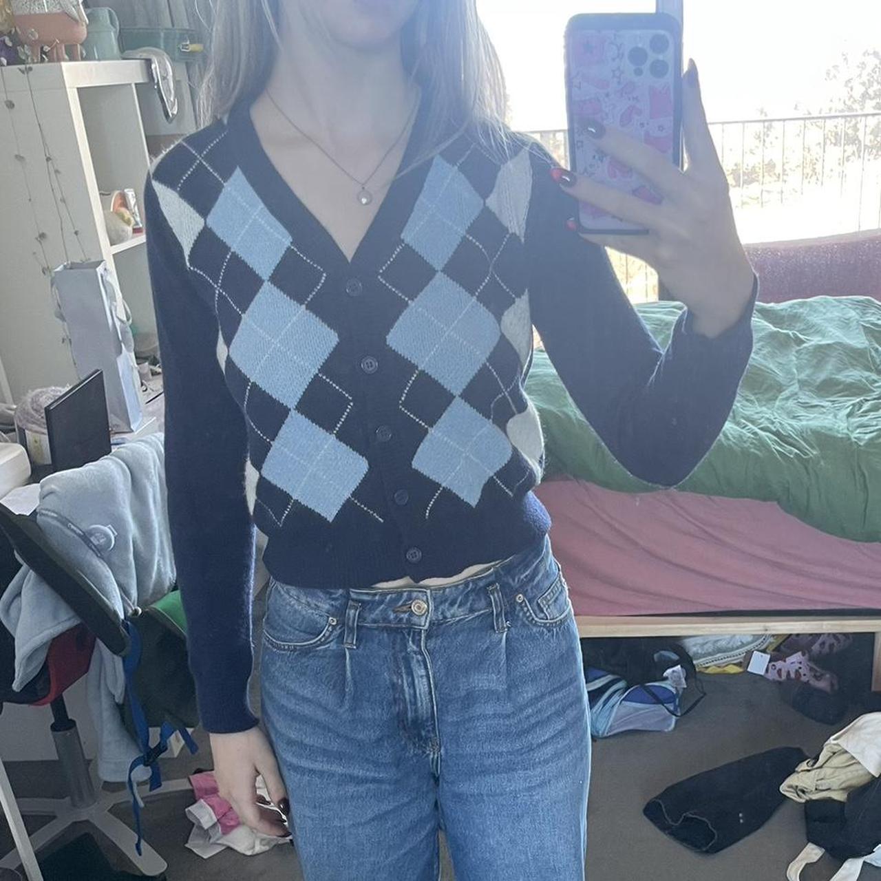 the iconic viral brandy argyle sweater / cardigan... Depop