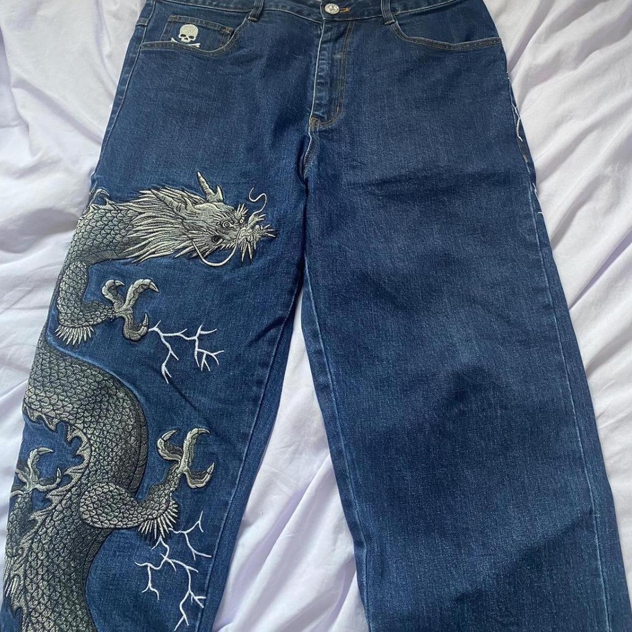 Bounty Bodega dragon embroidered jeans too sick... - Depop