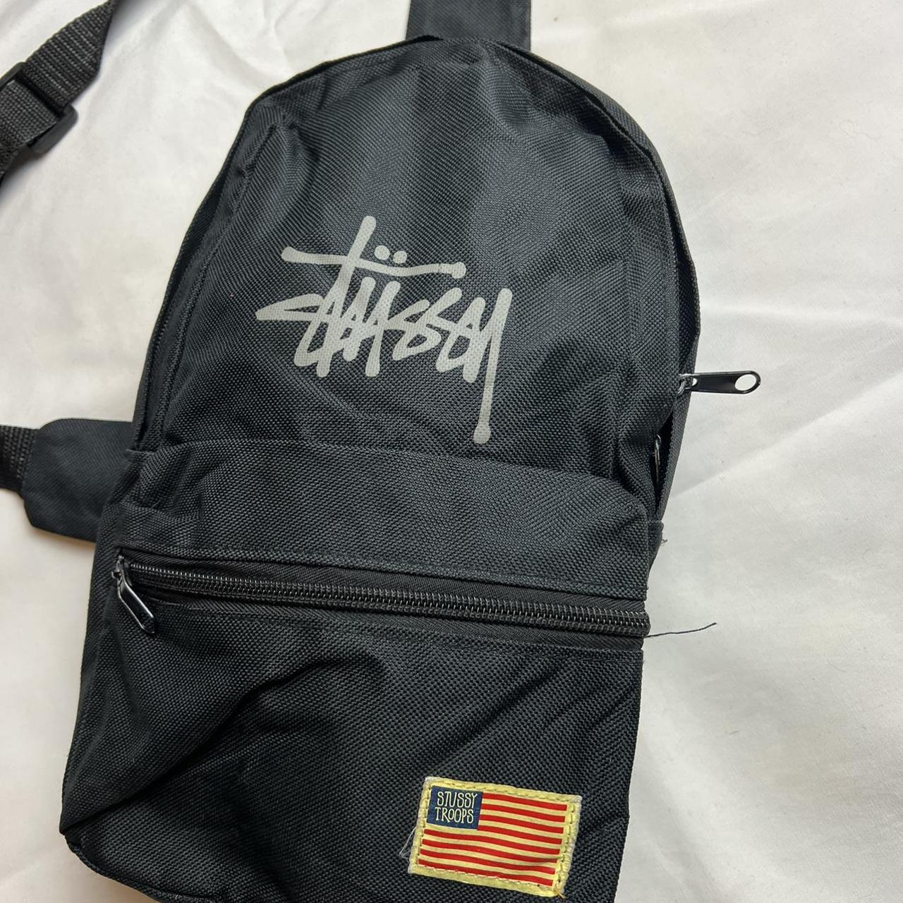 Vintage Stussy Sling Bag Black with design to... - Depop