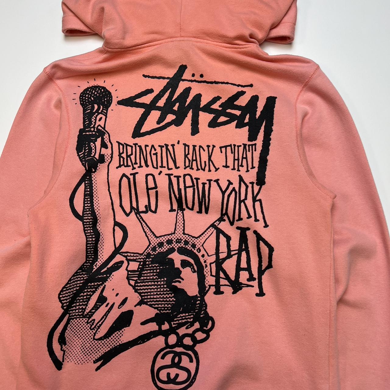 Stüssy Men's Black and Pink Hoodie Depop