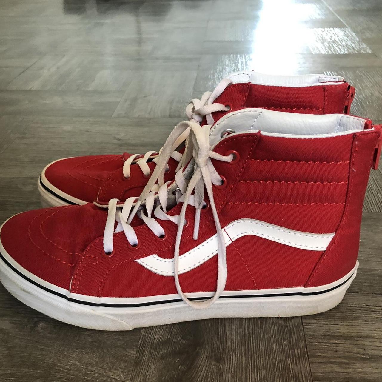 Red Vans Sk8 Hi W/ Zipper in the back Brand -... - Depop