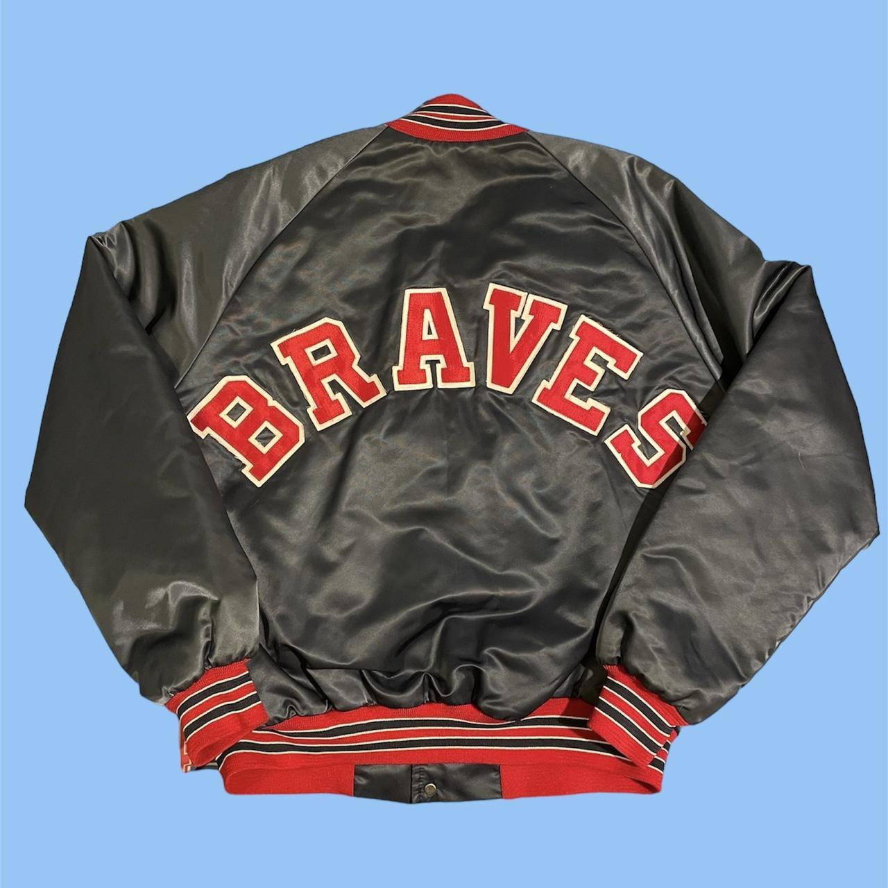 Vintage Satin ATL Braves Jacket 80s/90s Navy Blue - Depop