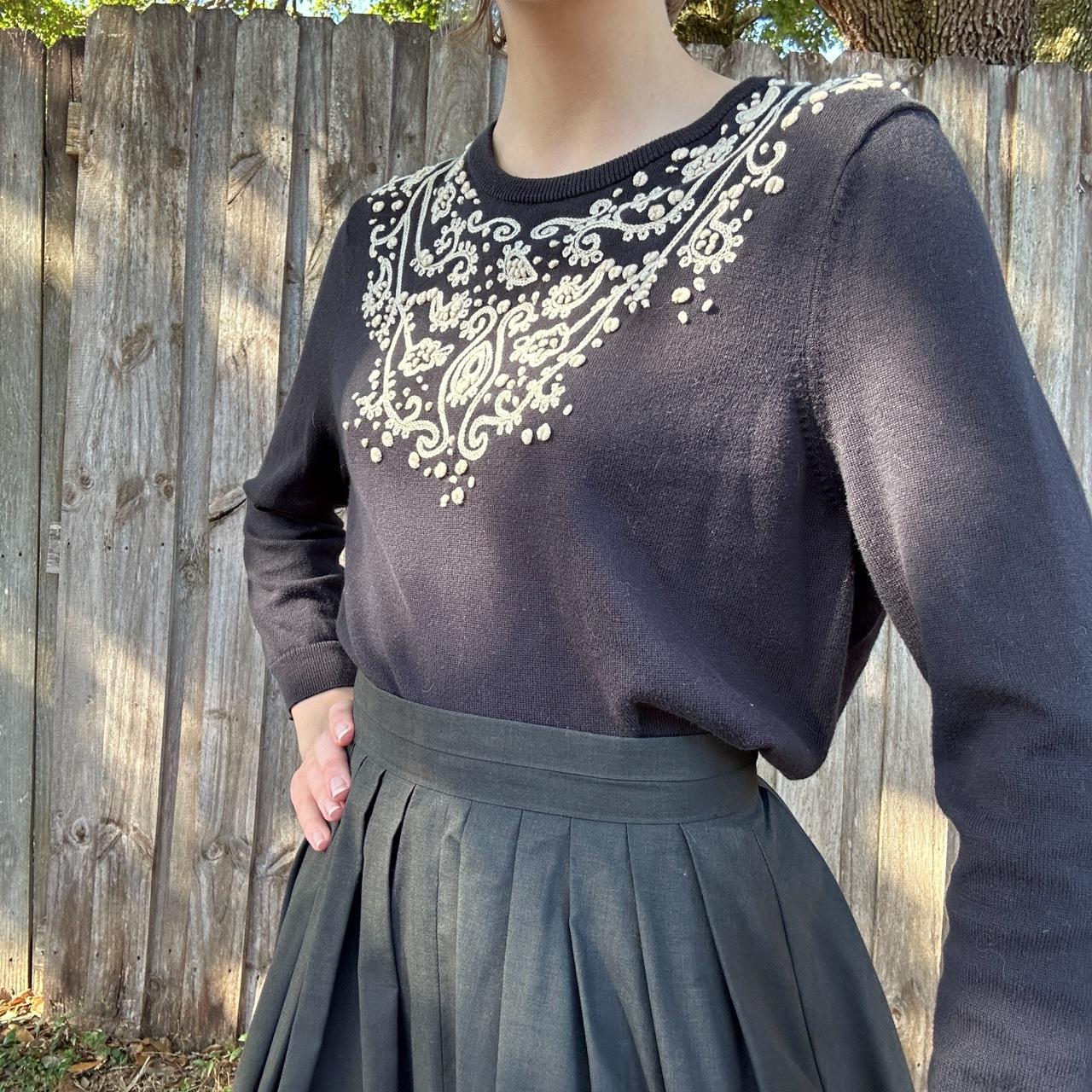 Black cropped sleeved sweater with embroidery I'm - Depop