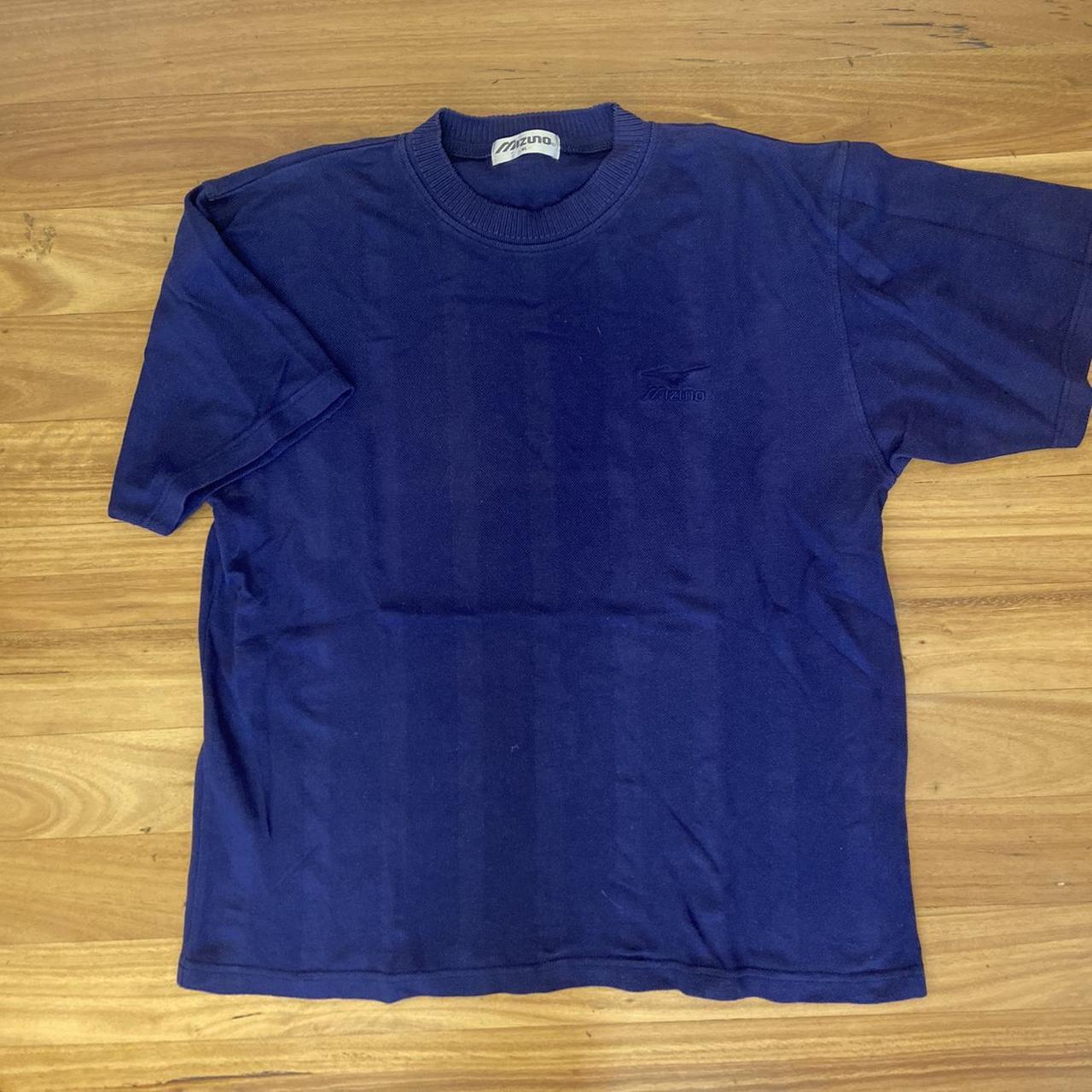 Vintage 90s mizuno navy blue t shirt tennis top... - Depop