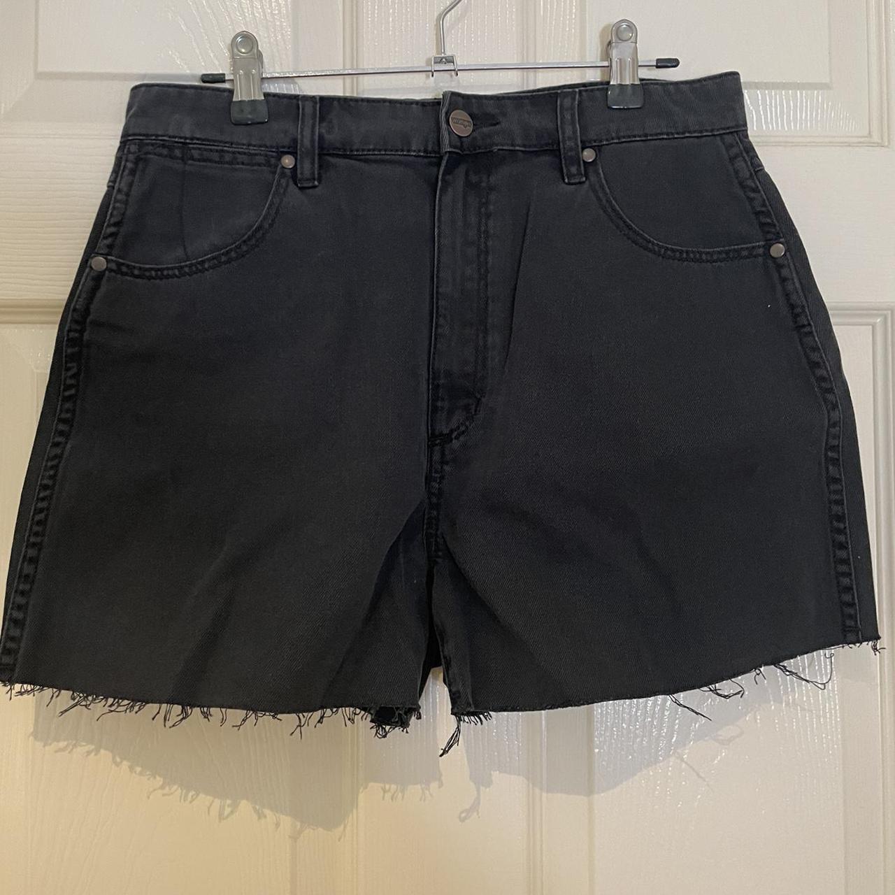 Wrangler high bell shorts - size 11 Washed black... - Depop