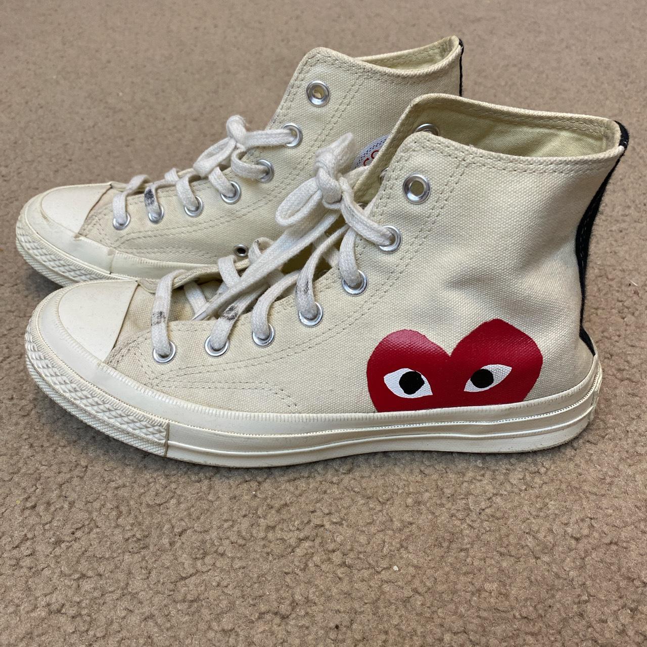 Converse Women's Cream and Red Trainers | Depop