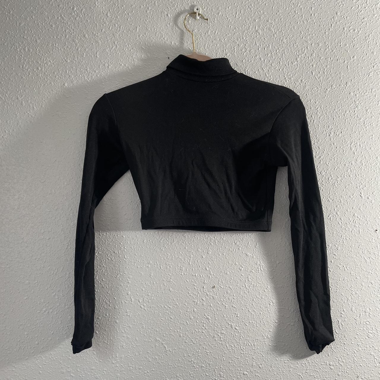 black mock neck crop top with zip back. made of an... - Depop