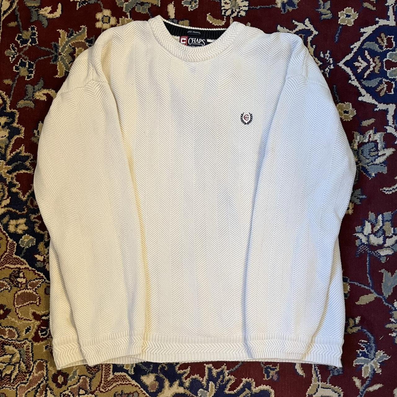 chaps ralph lauren white sweater size m, fits true... - Depop