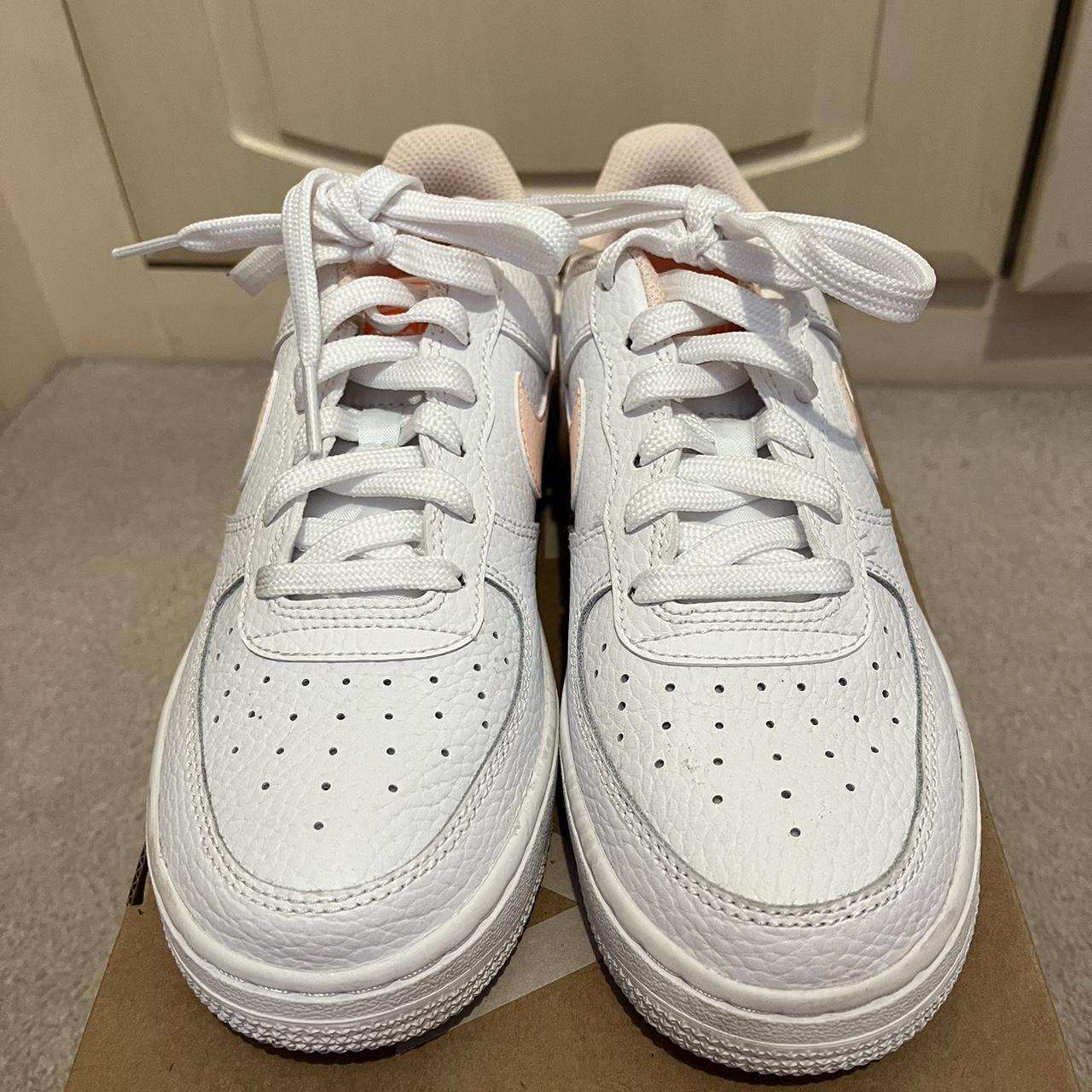 White and Peach Nike Airforces Size 3 Worn once,... - Depop