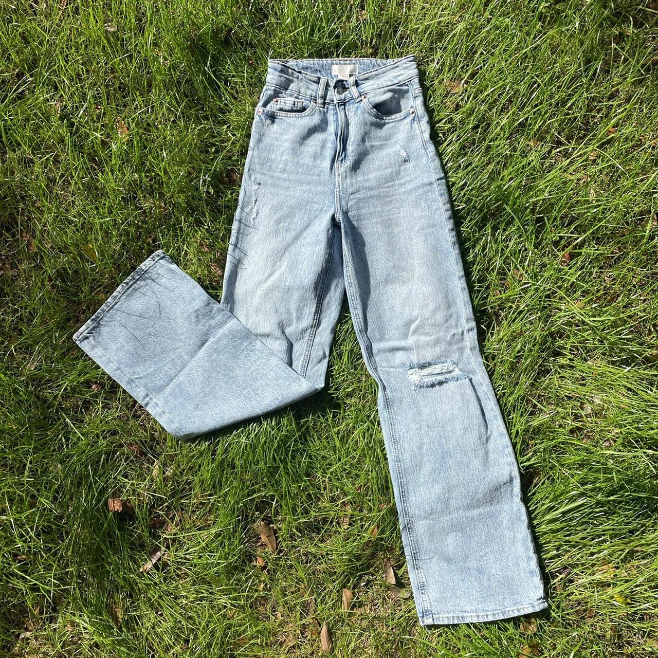 Wide leg distressed light blue denim jeans by h&m-... - Depop