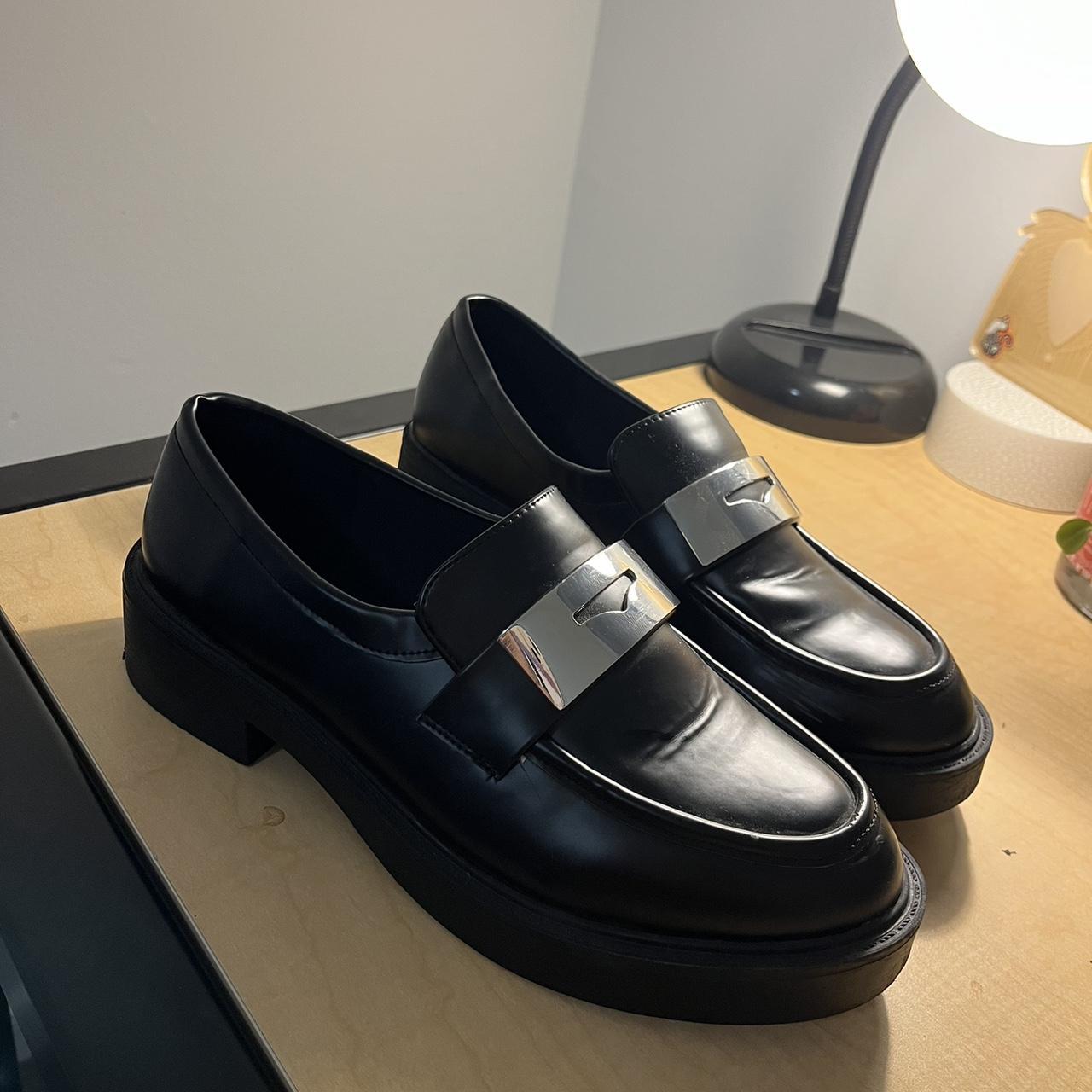 ASOS black women’s chunky loafers with silver detail... Depop