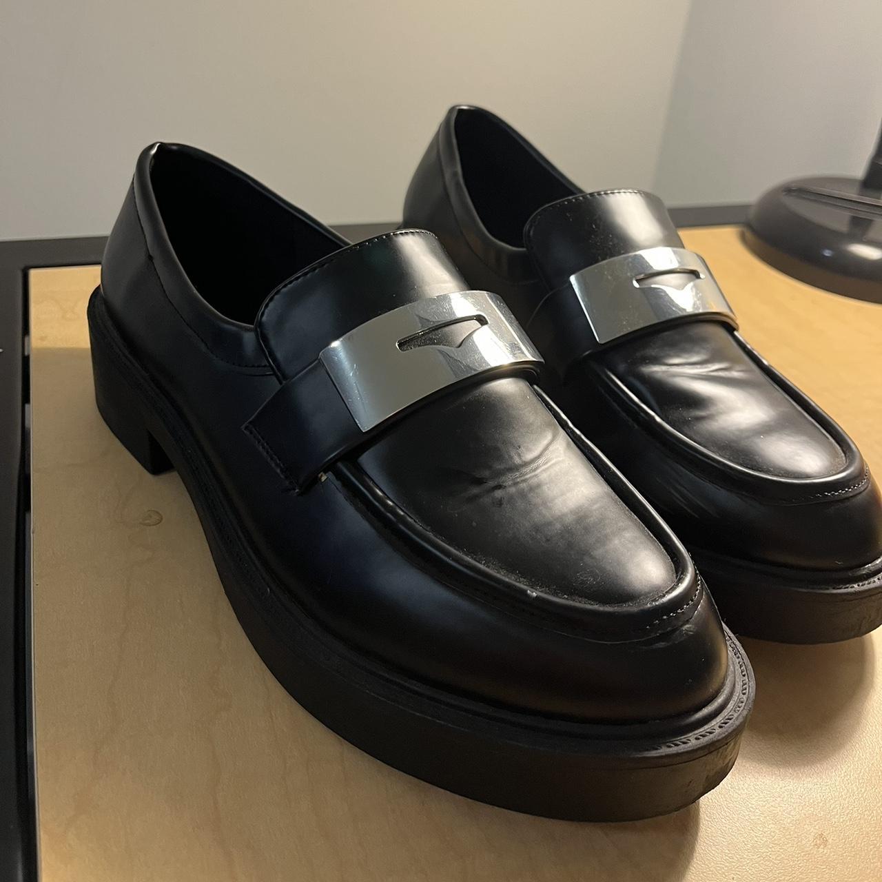 ASOS black women’s chunky loafers with silver detail... Depop
