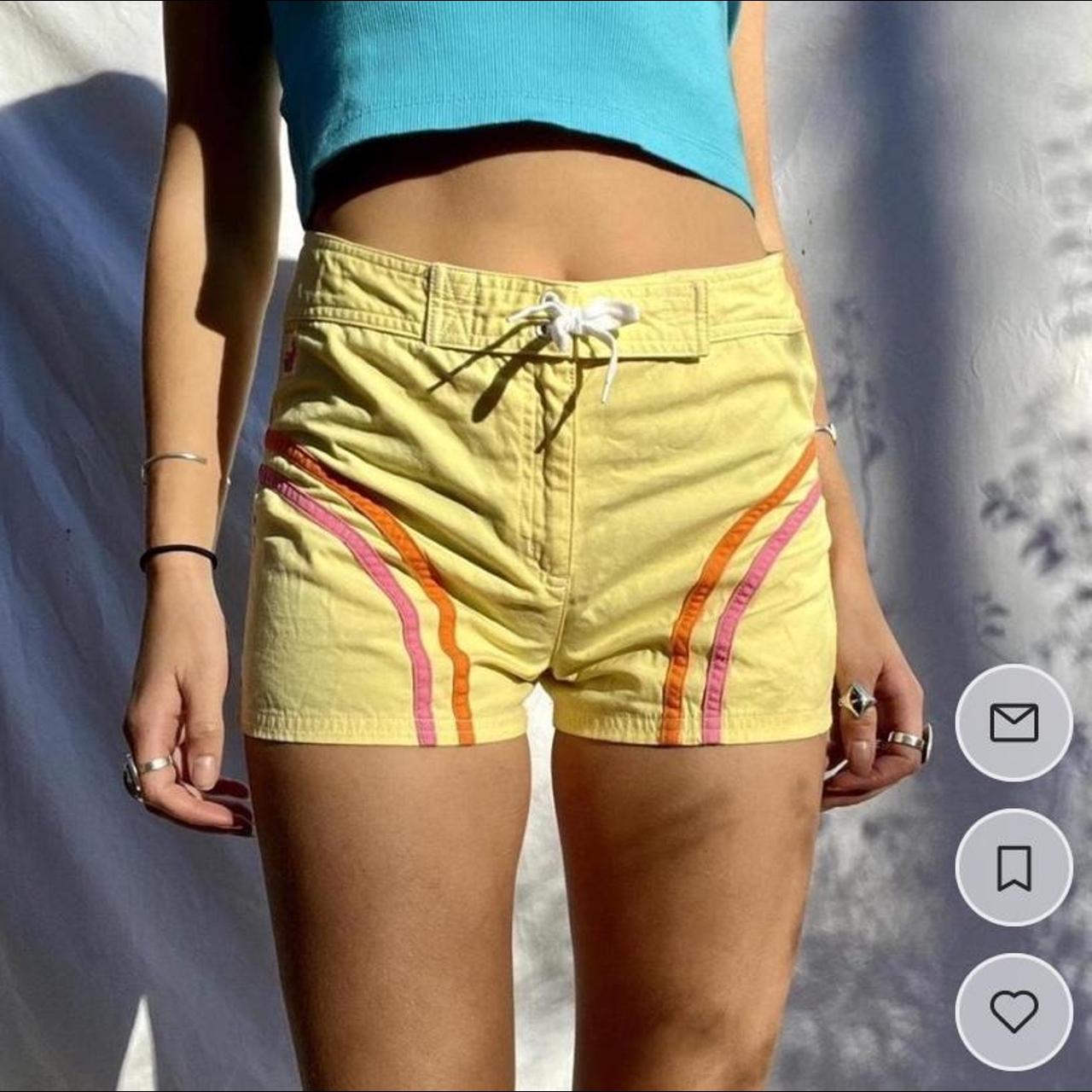 Roxy Women's Yellow and Pink Shorts | Depop