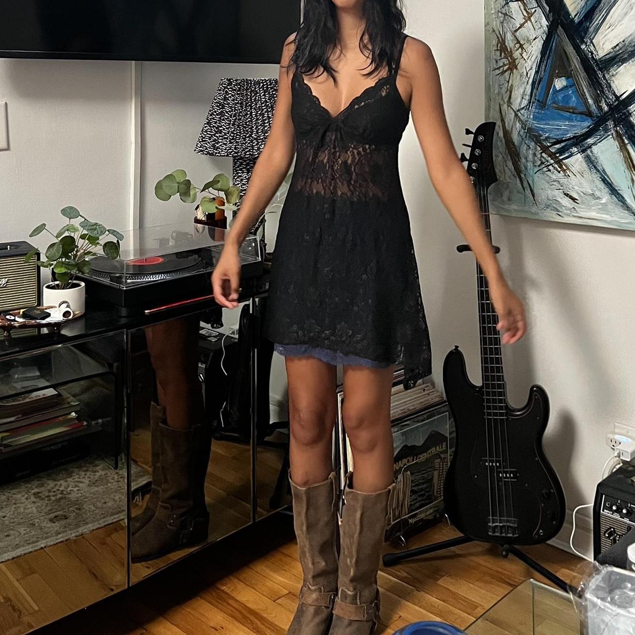 Lace Halter Mini Dress Racer back lace slip dress-... - Depop
