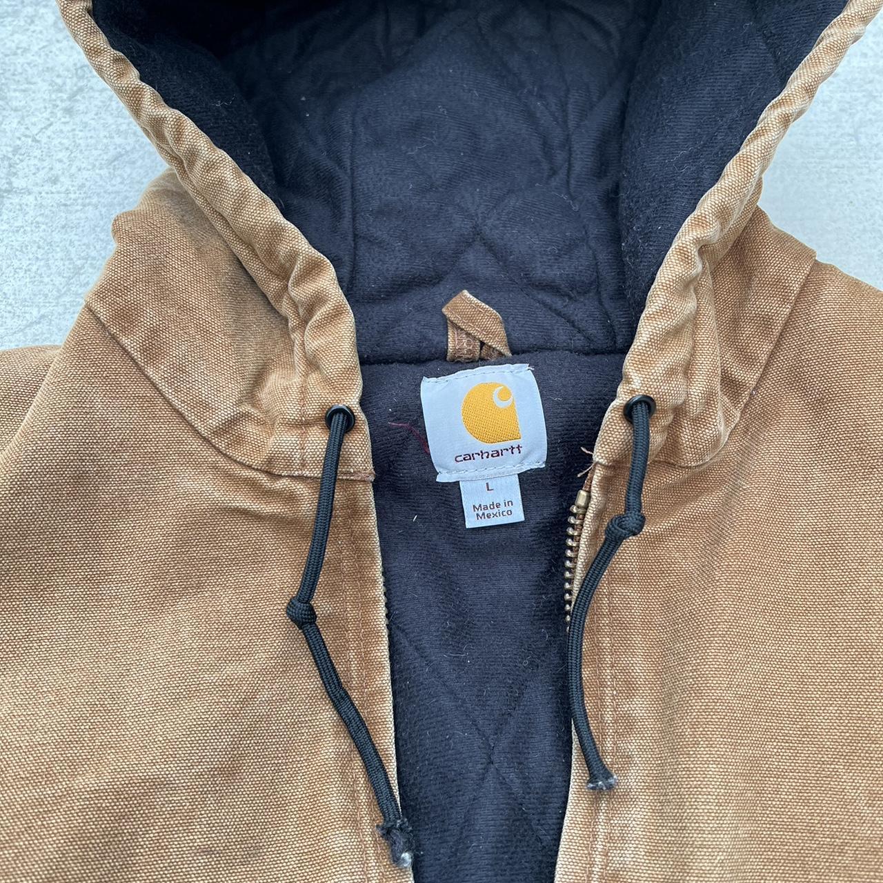 Tan Hooded Carhartt Jacket size L Made in Mexico... - Depop