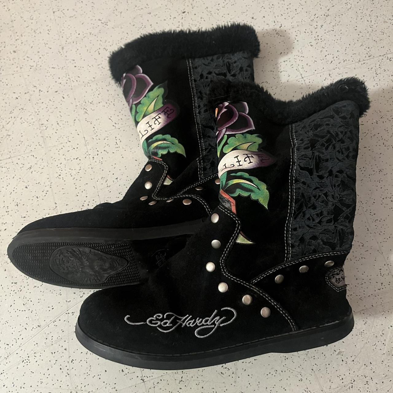 ed hardy black snow fur boots sick cool. Depop