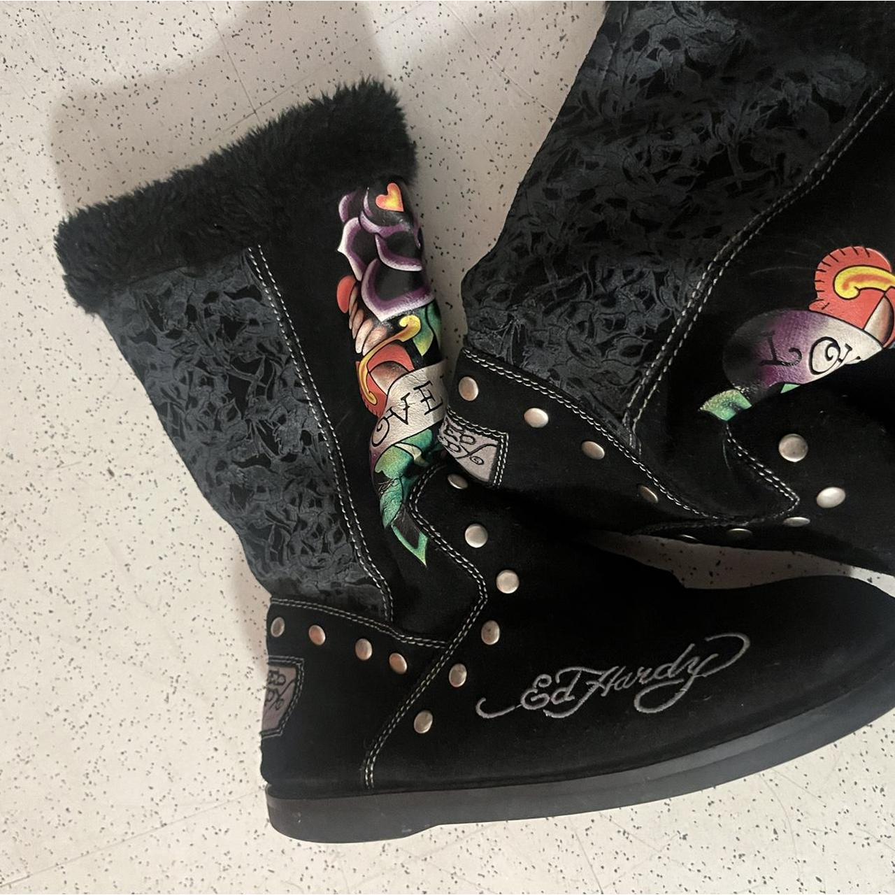 ed hardy black snow fur boots sick cool | Depop