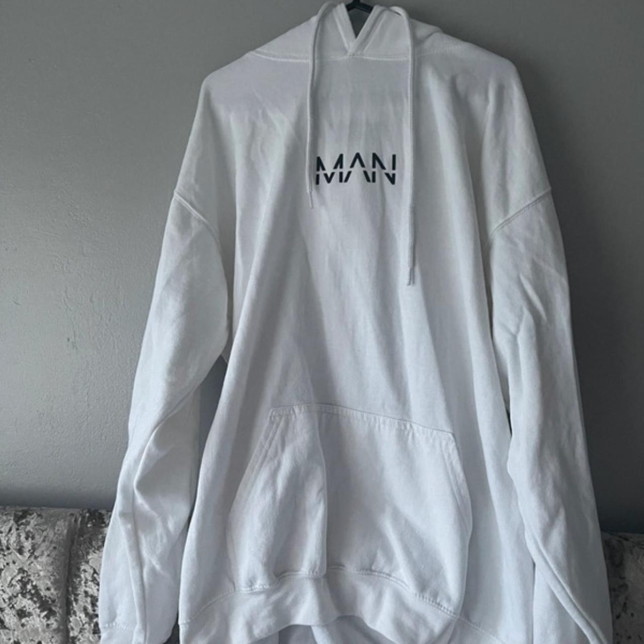 Boohoo Man White Hoodie Size Large Worn a few times - Depop