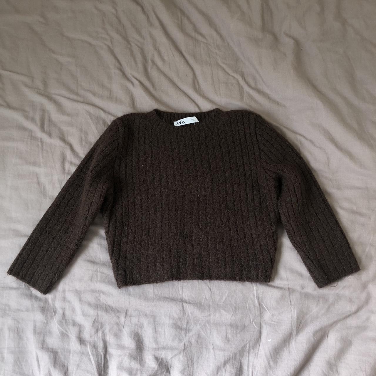 Zara cropped jumper in brown. Worn a few times, in... Depop