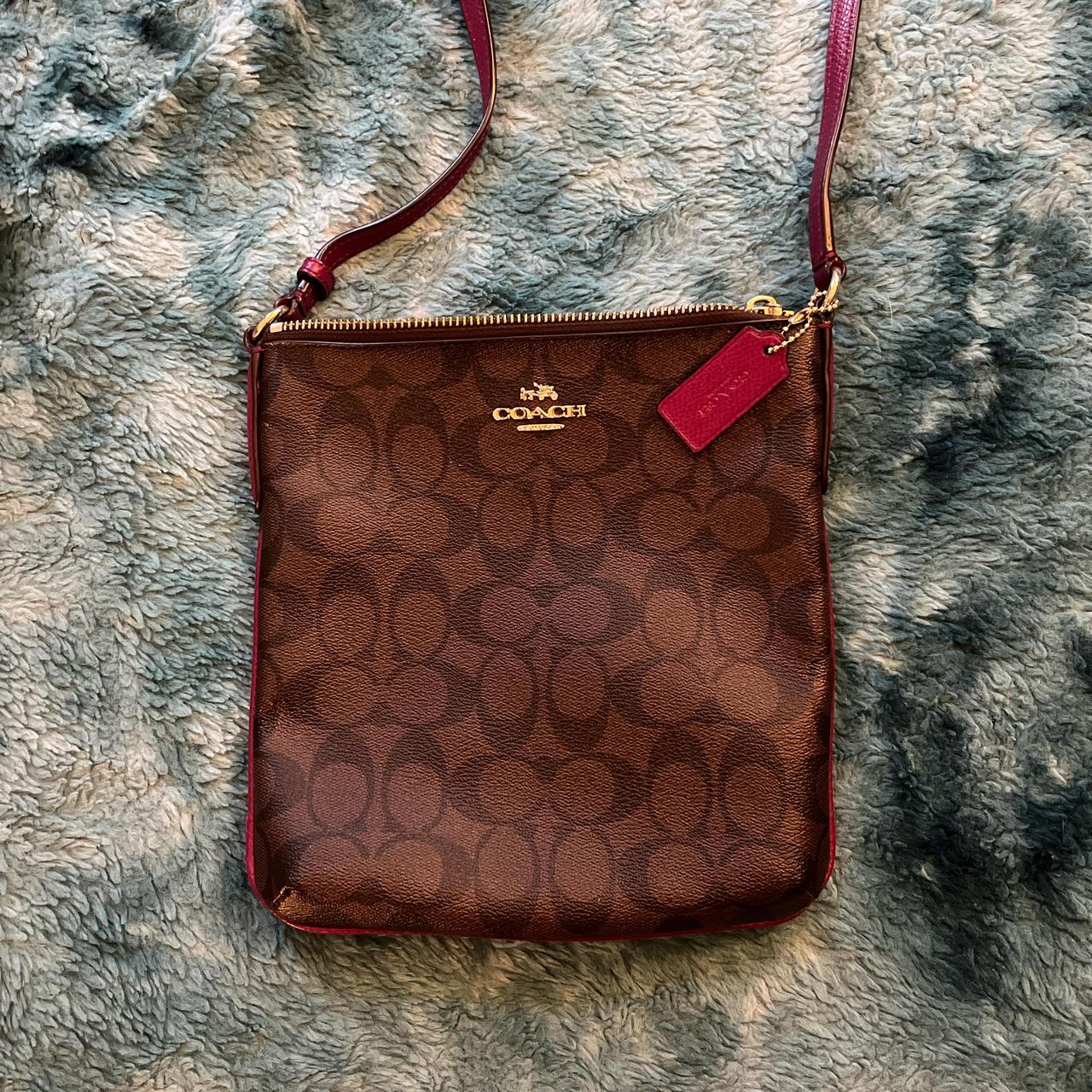 Shops Coach Signature Crossbody Bag - Brown with Pink Ruby